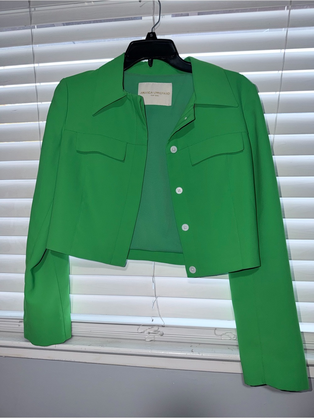 Amanda Uprichard Green Cropped Button-Up Jacket Size Small